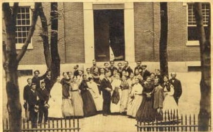 Lowell High School and Students, Anne Street, 1866.